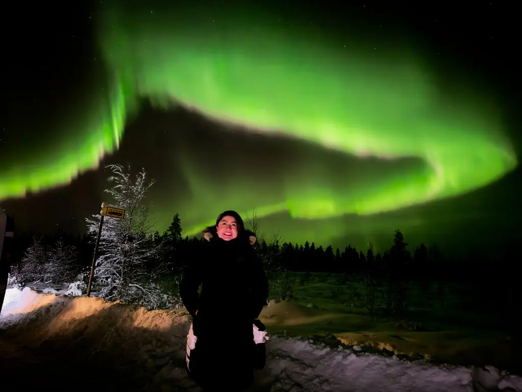 Snowmobile self-drive aurora hunt across Arctic Lapland